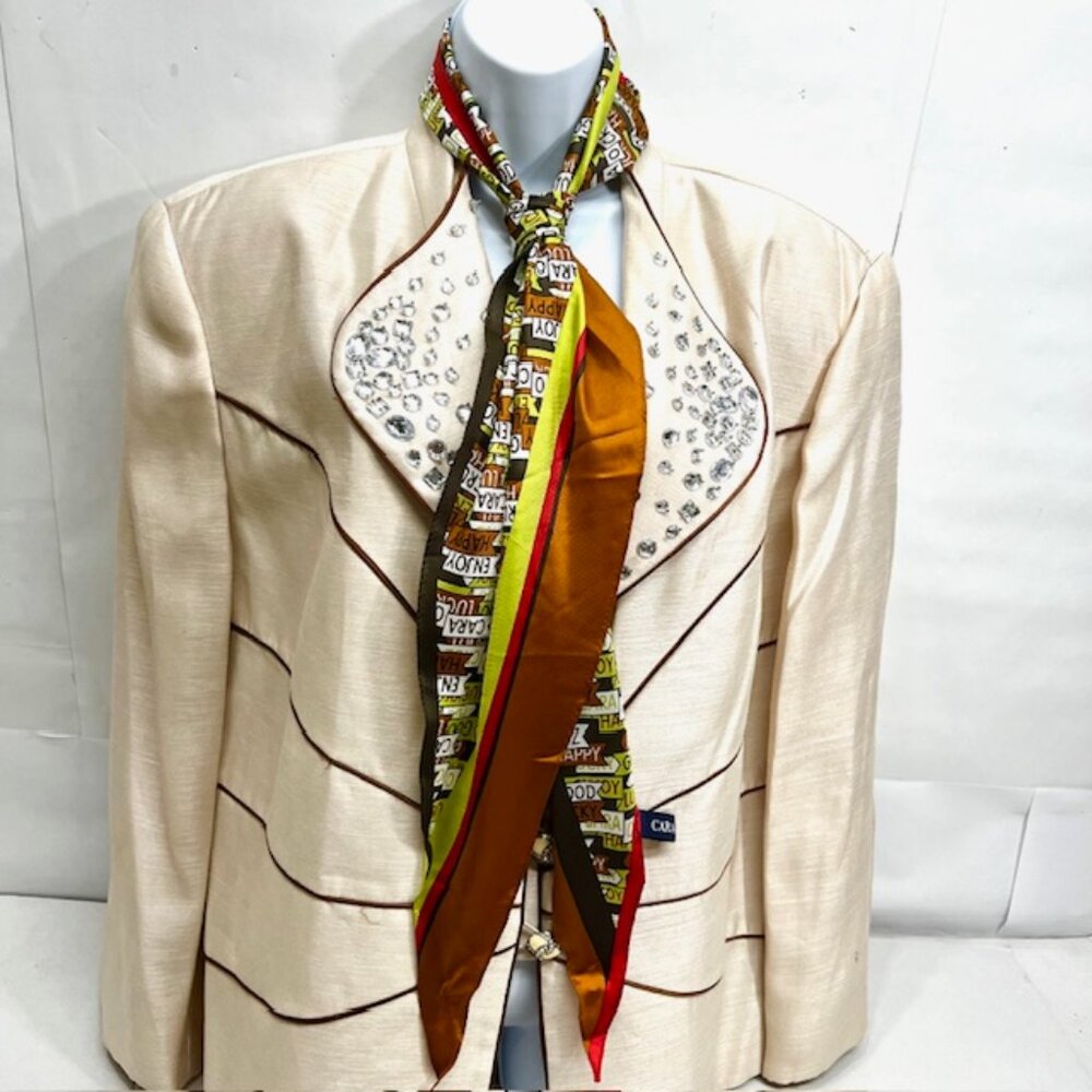 Vintage Cara Cruz 100%  silk Satin scarf 70" x23" Flag Style Colorfull logo (40) - Picture 3 of 14